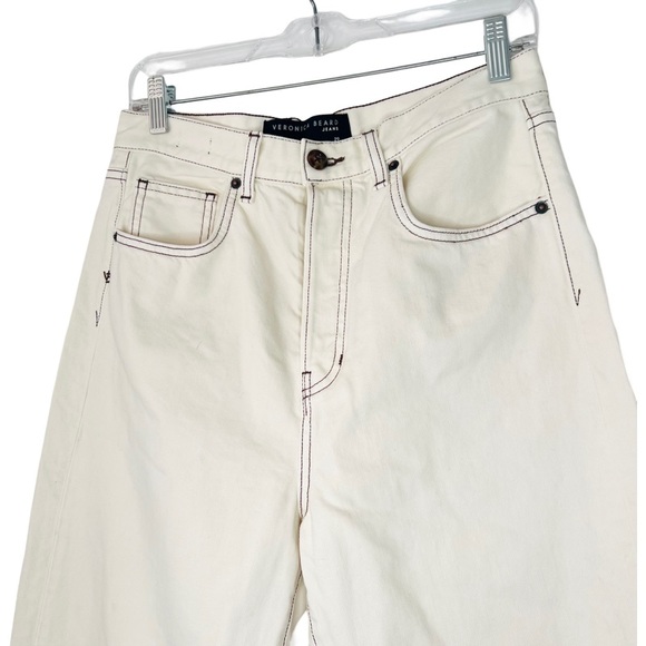 VERONICA BEARD Blake Straight Leg Jean in Ecru Contrast Stitching Size 29 - Picture 4 of 11